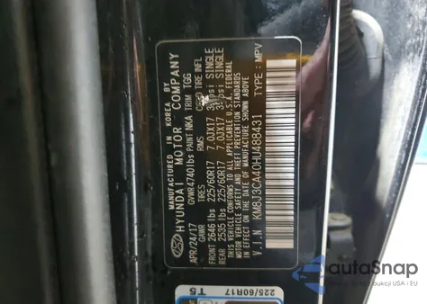 2017 Hyundai Tucson Limited from USA, damaged, VIN KM8J3CA40HU488431